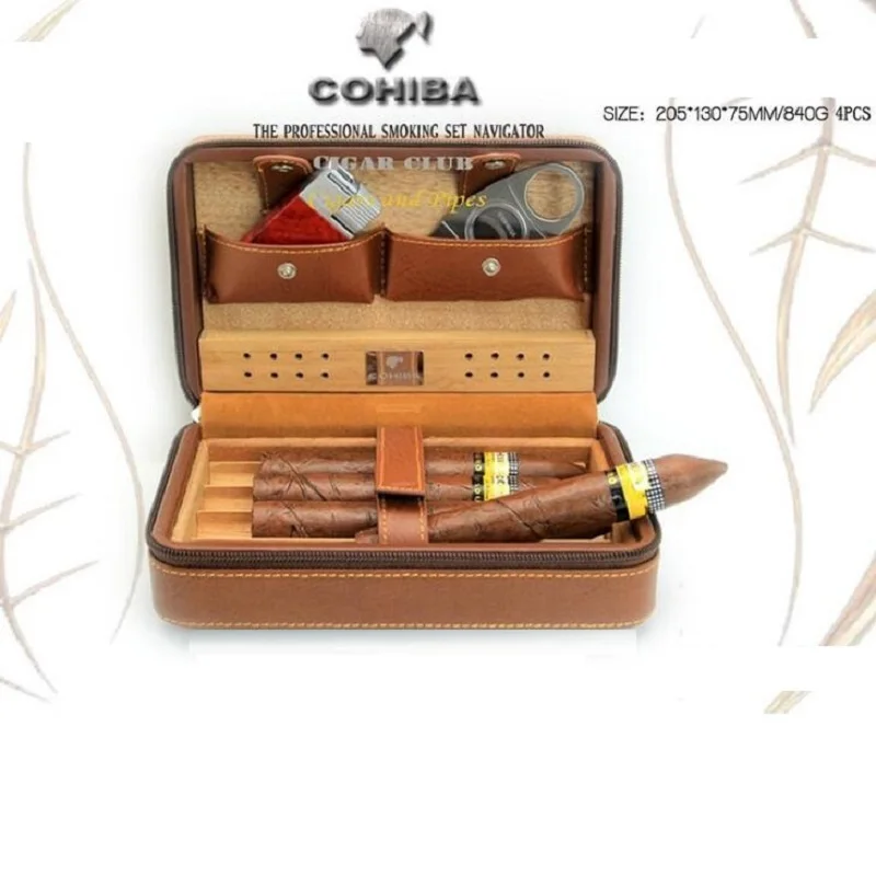 

Дорожный Чехол для сигар COHIBA, кожаный кедровый деревянный хьюмидор в комплекте, резак для сигар (без зажигалки)