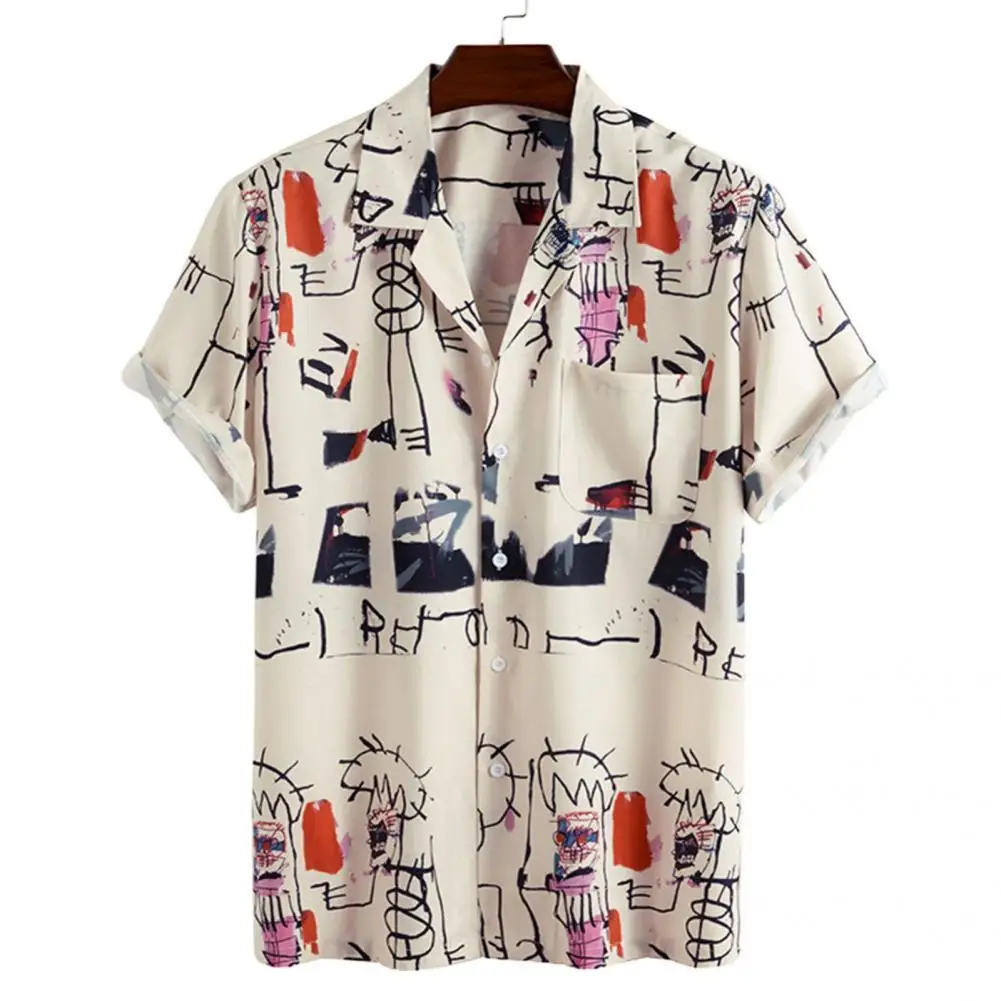 

Soft Cool Short Sleeve Graffiti Printing Men Shirt Streerwear Shirt Buttons for Office