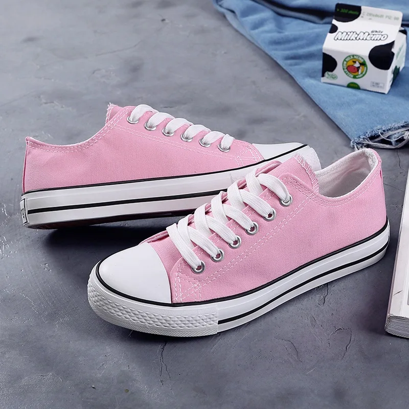 

2021 Spring Autumn New Style Women Vulcanized Solid Shoes Sneakers Ladies Lace-up Casual Shoes Breathable Walking Canvas Shoes