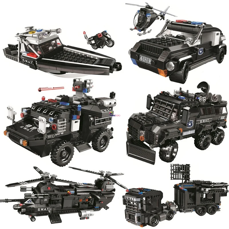 

Special Forces Team City Police Station SWAT Kits Model Building Blocks Bricks Bus Truck Arrest Helicopters Military Vehicle Car