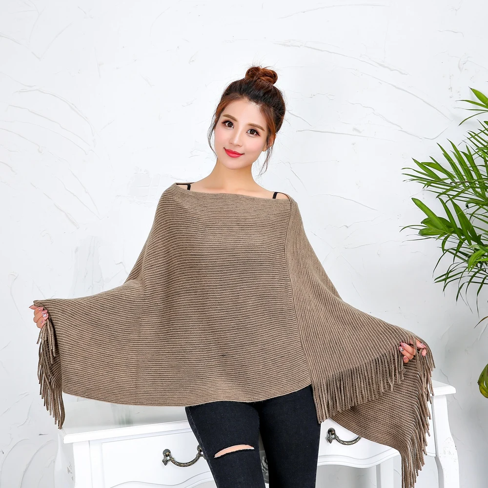 Женское Вязаное пончо в полоску повседневный длинный кардиган без рукавов весна