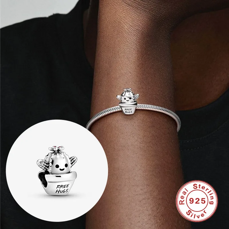 

Free Hugs Cactus Beads Women Girls Small 925 Sterling Silver Charm Fit Original Pandora Bracelet For Lady Jewelry DIY Making