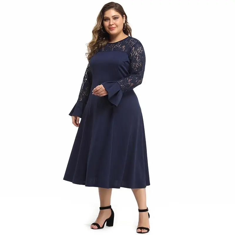 XL 5XL женское длинное кружевное платье большого размера повседневное осеннее