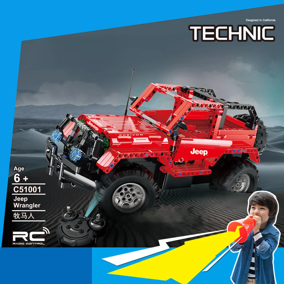 Technic Series Building Wrangler 2 в 1 блоки Rc автомобиль красный джип внедорожный скалолазание