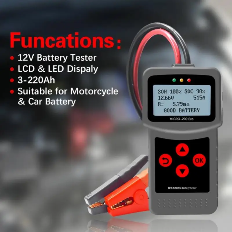 

Micro-200Pro 12V 24V Car Battery Tester Diagnostic Portable Battery Tester Inspection Tools Car Accessories