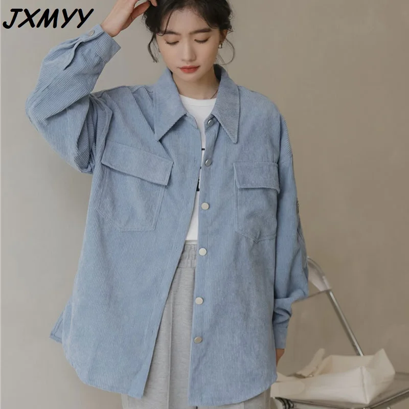 

2021 early spring new casual loose Korean retro design niche corduroy temperament ladies shirt early spring jacket JXMYY