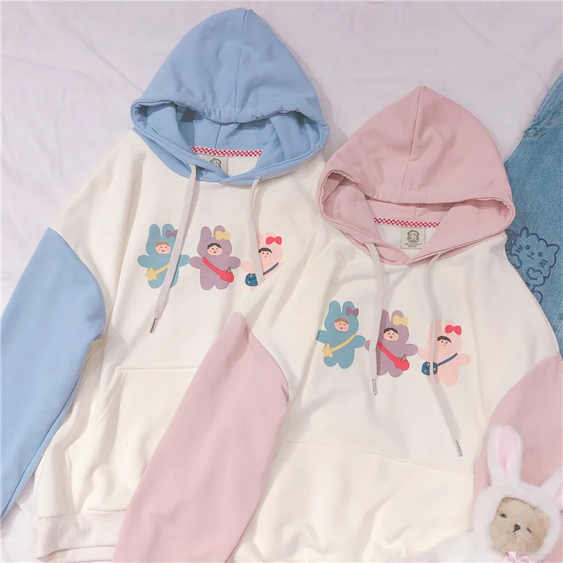 Японский Kawaii Женский свитшот Харадзюку С мультяшным принтом толстовка стиль Mori Girl преппи Прекрасный пуловер с длинными рукавами Топы для студентов
