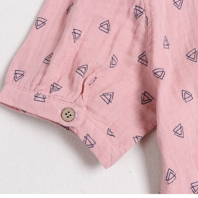 

2020 New Summer Women Blouse Japan Style Print Cotton Stand Collar Short Sleeve Shirt Loose Casual Women