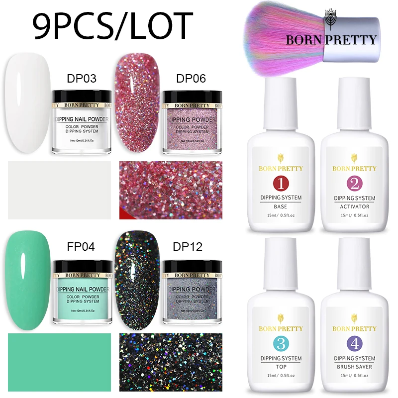 Набор пигментных пудр для ногтей BORN PRETTY 9 шт./лот 10 мл натуральный сухой блестящий