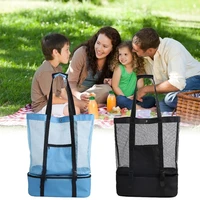 2 in 1 high capacity women mesh transparent bag double layer heat preservation large picnic beach bags tote office lunch bag