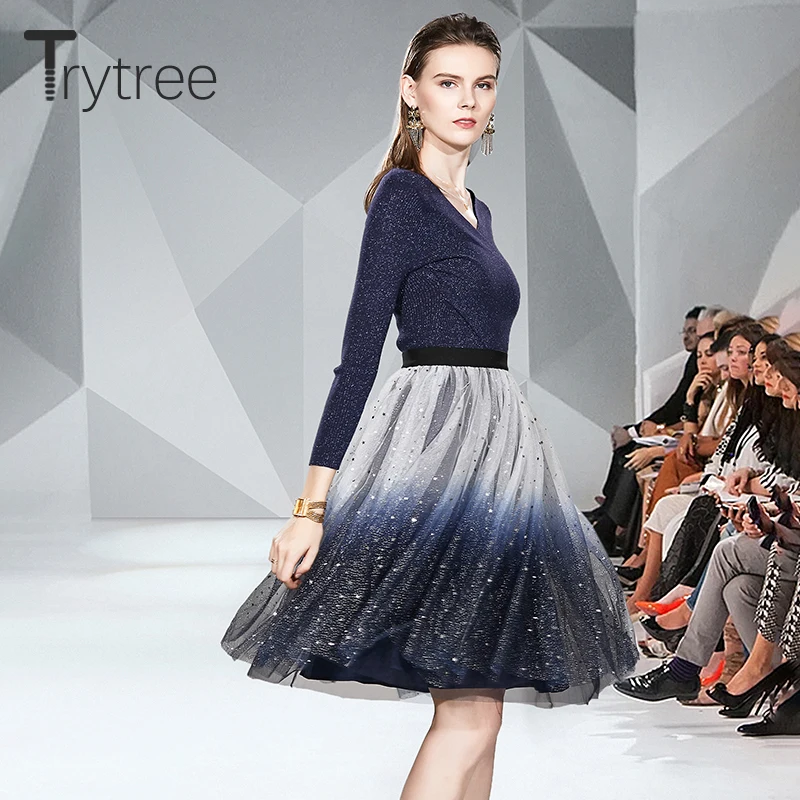 Осень зима 2020 комплект из двух предметов Trytree повседневный трикотажный свитер с V