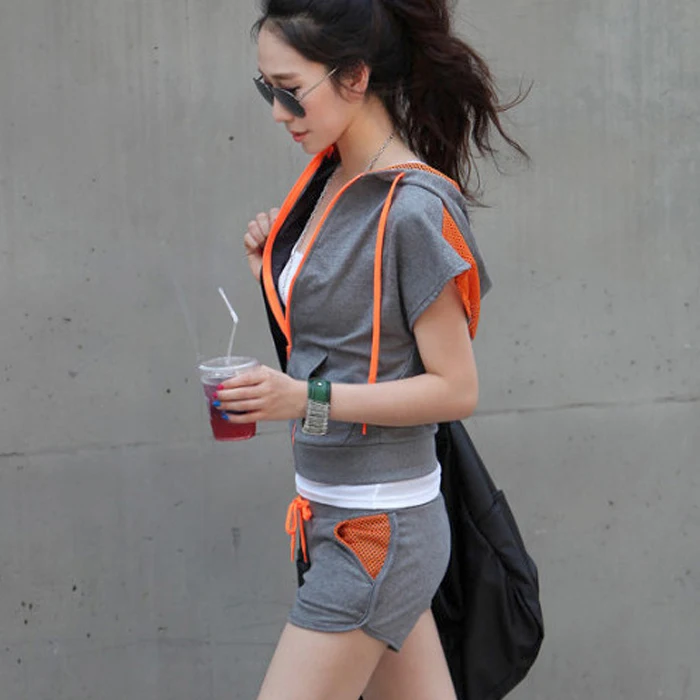 

2pcs Women Sport Suit Quickly Dry Zip Up Hoodie Sweatshirt+short Jogger Running Gym Workout Leisure Set Sportswear Tracksuit