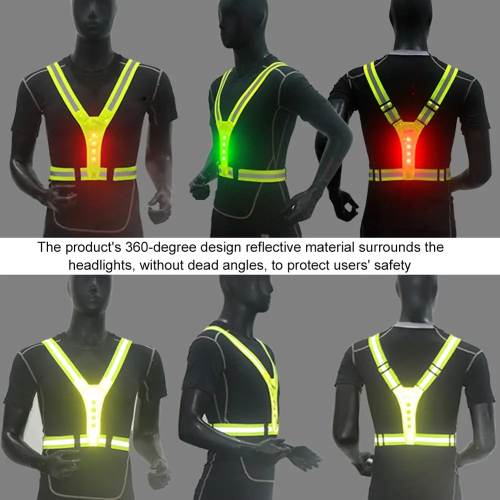 LED Cycling Vest High Visibility Outdoor Running Reflective Safety Adjustable Elastic Strap Fluorescence Work Whole | Спорт и