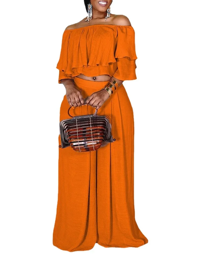 

Дизайнерские африканские комплекты 4XL 5XL, привлекательные укороченные и широкие брюки с открытыми плечами, свободная модная верхняя одежда,...