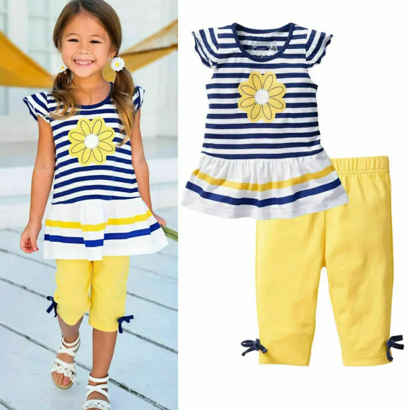 

Kids Toddler Baby Girls Outfits Clothes T-shirt Sunflowers Tops+Short Pants Set Sweet Girls Suits