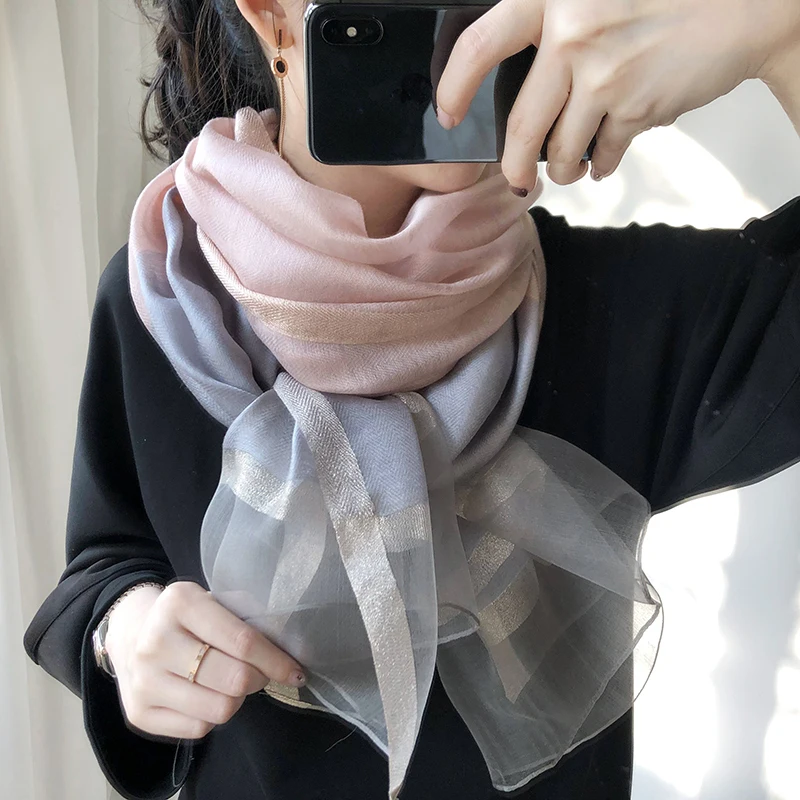 

Женский шелковый шарф Han Version 100, Цветной шелковый хлопковый шарф, тонкая длинная шаль, головной шарф, головные повязки для женщин