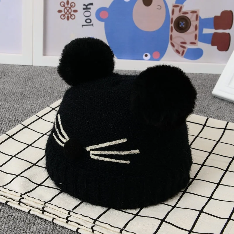 Baby Beanies Double Ball Wool Cartoon Pompom Hat Children Winter Knitted Hats Cute Cap for Girls Boys Thick Kids Beanies