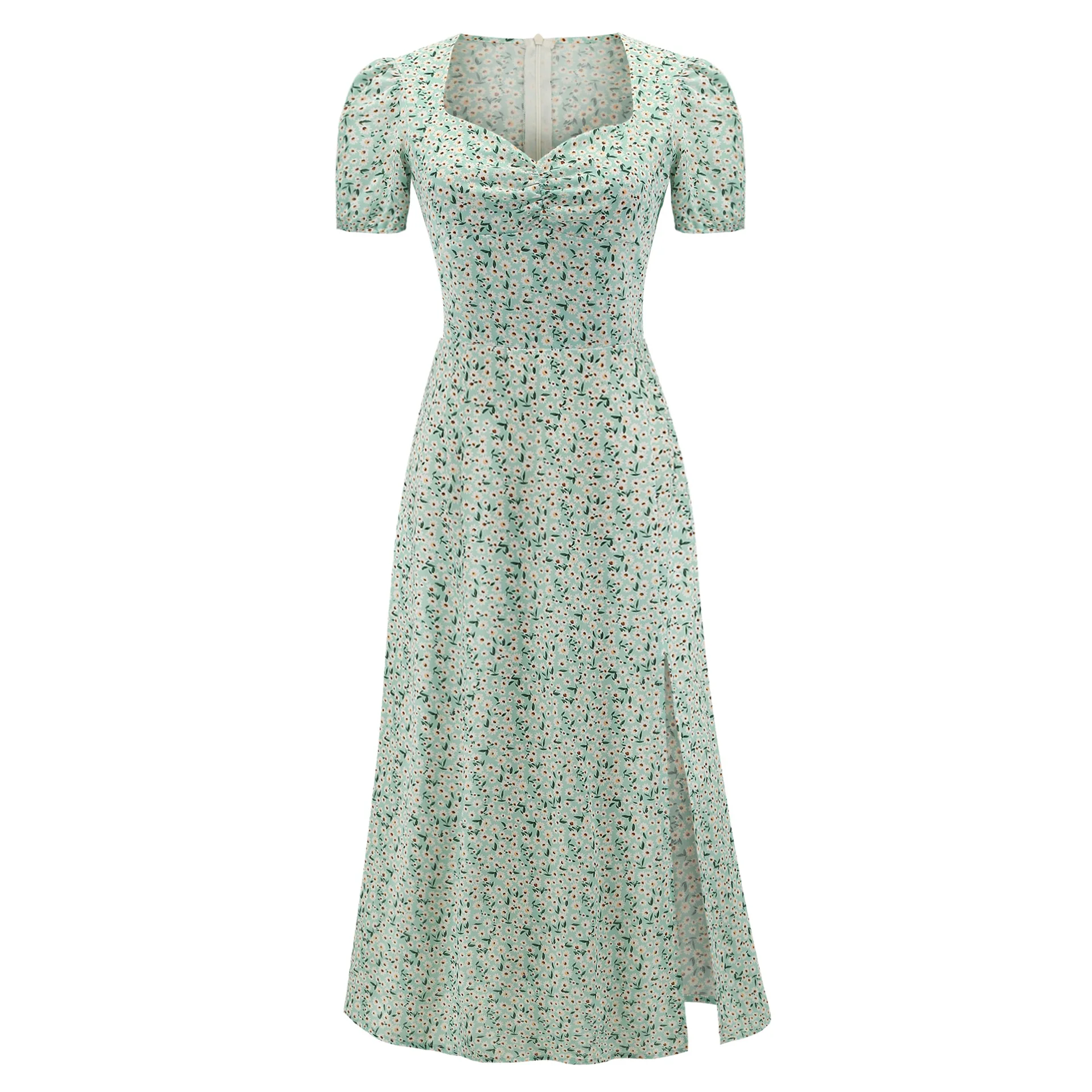 

Lady French Floral A-line Dress Summer 2021 New Style Square Neck Blue Yellow Long Skirt Women Sweet Style Women Dress