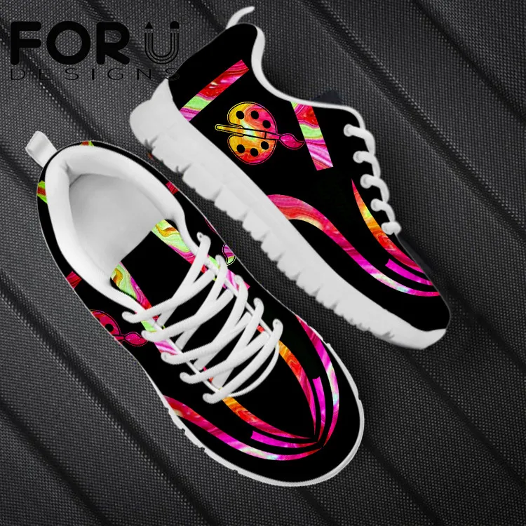 

FORUDESIGNS 2021 Brand Design Women's Flats Shoes Fashion Painter Pattern Printed Air Mesh Sneakers Summer Breathable Footwear