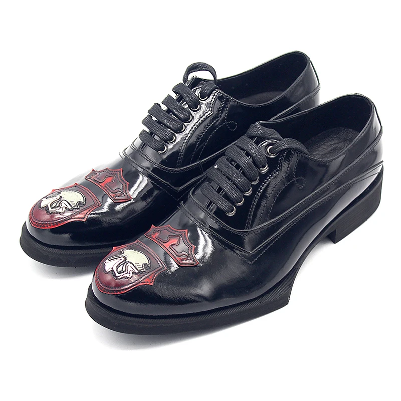 

Italy Handmade Mens Geometric Platform Formal Shoes Man Office Work Lace Up Oxfords Embroidery Natural Leather Red Dress Shoes