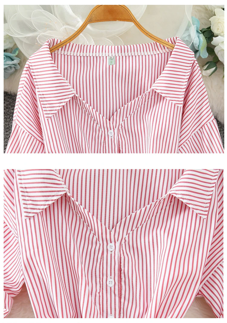 black long sleeve top stripe blouses Women chiffon long-sleeve New Tops Fashion Korean shirts Female blouse 2021Spring Autumn princess clothes V-neck satin blouse