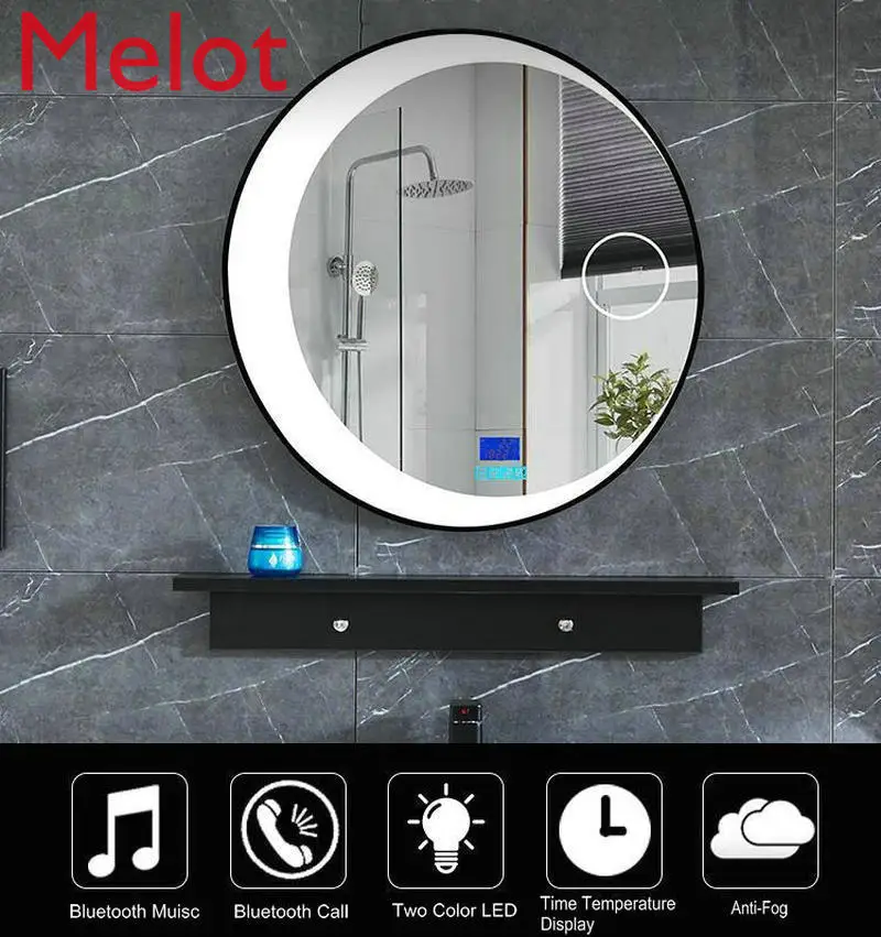 

60cm 23.62" LED Lights Moon mirror High Quanlity Reflection Silver Mirror With Black Steel Frame Round Bathroom Mirror