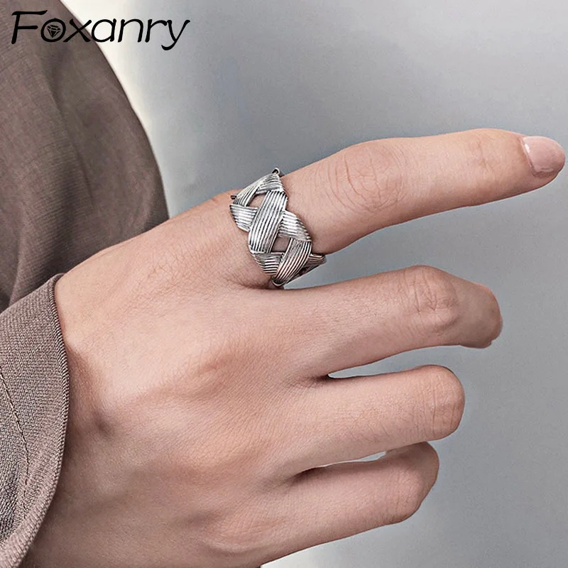 

Женские кольца Foxanry INS, модные кольца из стерлингового серебра 925 пробы, креативные простые геометрические кольца, вечерние ювелирные издели...