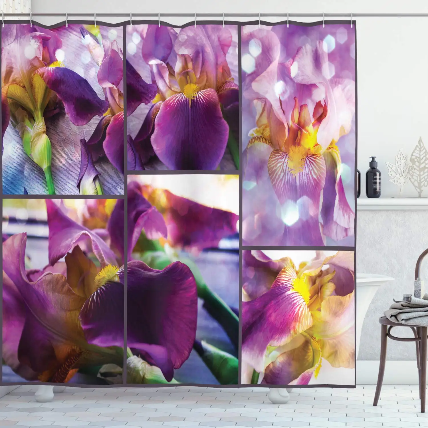 Занавеска для душа в рустикальном стиле цветущие орхидеи из радужной оболочки на