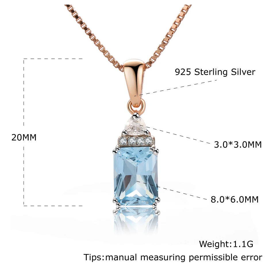 

925 Sterling Silver Nano Gemstone Necklace Sky Blue Topaz Rosed Gold Plated For Women Luxury Gifts Fine Jewelry Lovely Charm