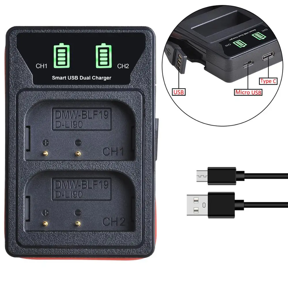 1 шт. DMW BLF19 BLF19E зарядное устройство LED двойное с type C для Panasonic Lumix GH3 GH4 GH5 G9|Зарядные