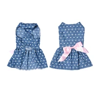 comfortable polyester jeans pet princess dress for summer and spring cute pet dog clothes with fashionable bowknot 1 pcs