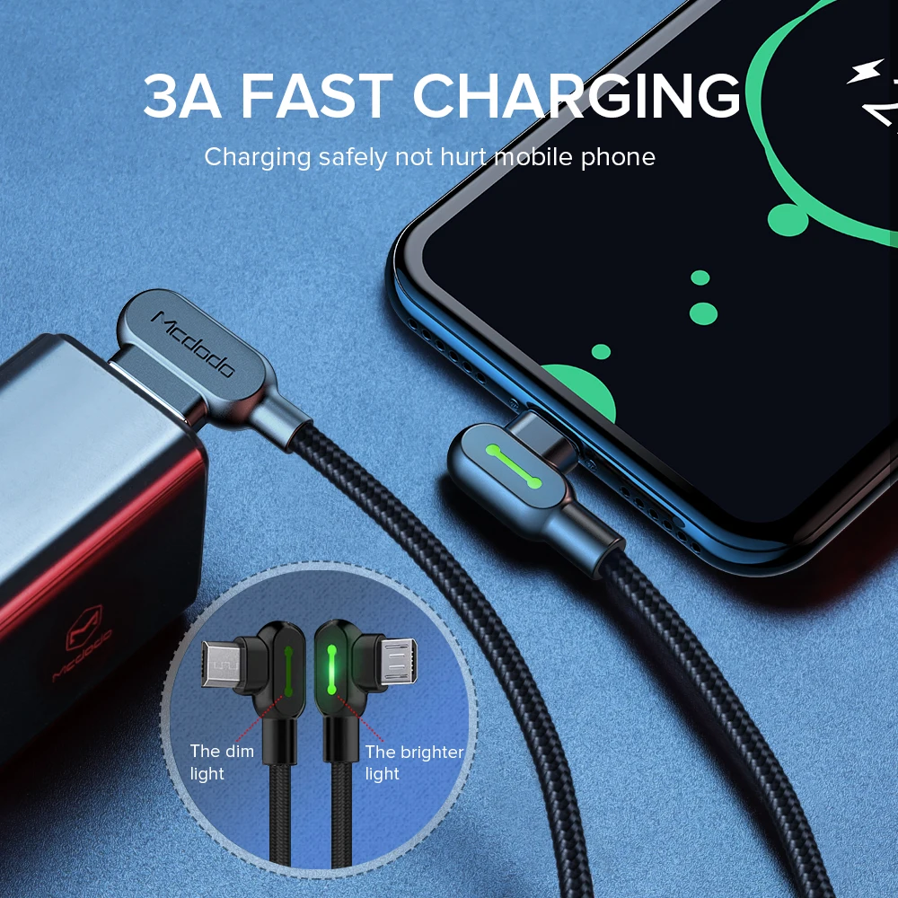 MCDODO светодиодный кабель Micro USB, кабель для быстрой зарядки и передачи данных для Android, samsung, Xiaomi, зарядное устройство для мобильных телефонов, usb-кабель для зарядки, кабель Microusb