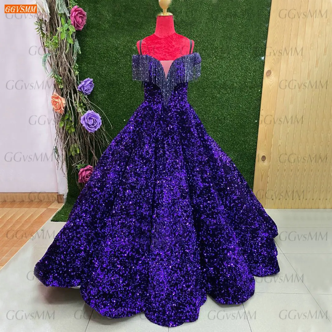 

Dubai Purple Evening Dresses 2022 Robe De Soirée De Mariage Glitter Sequined Vestito Da Festa Di Nozze Lace Up Women Party Dress