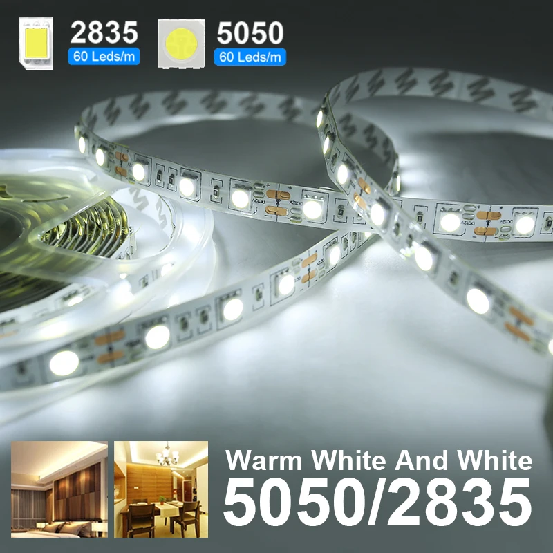 

Led strip lights 12V home decoration warm white and cool white led lights strip Flexible Ribbon 5050 SMD 2835 fita led light LE