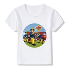 С рисунками из мультфильма Пожарный Сэм, одежда пожарный дизайн футболка для детей футболки с короткими рукавами для мальчиковдевочек отличный Kawaii детские топы с короткими рукавами, забавная футболка