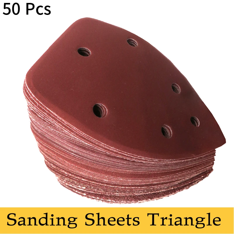 

50PCS 140*98*mm 6 Hole Sanding Sheets Triangle Mouse Detail Sandpaper Hook & Loop Grits Abrasive Sanding Disc For Wood Sanding