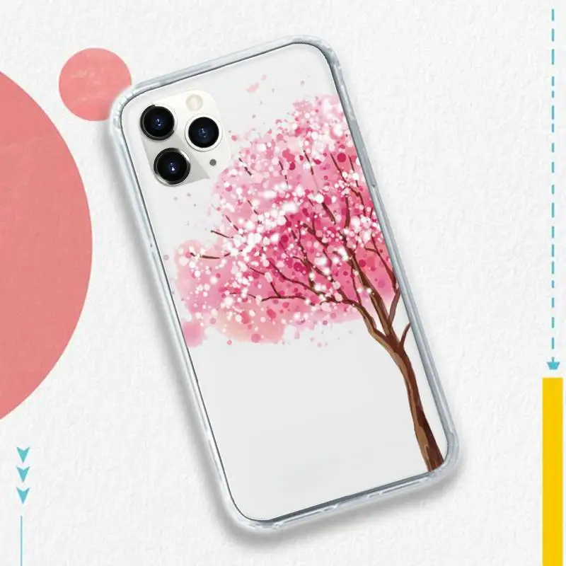 

Pink FlowerCherry blossoms Phone Cases Transparent soft For iphone 5 5s 5c se 6 6s 7 8 11 12 plus mini x xs xr pro max