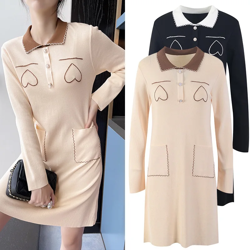 

Платье-Свитер женское трикотажное, с длинным рукавом, Осень-зима