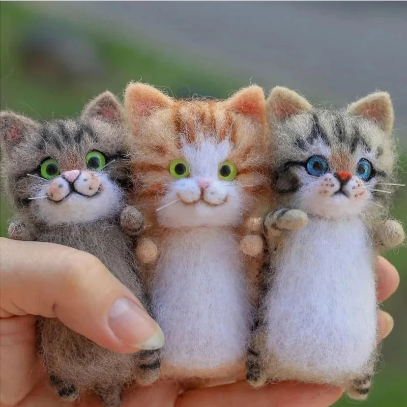 

Girls DIY Handmade Wool Felt Cat Kits Set Toys for Children Mini Doll House Decoration Plush Doll Cat Poking Handicraft Toys