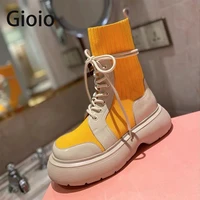 ankle boots for women 2020 autumn motorcycle boots thick heel platfoankle brm shoes woman slip on round toe fashion boots