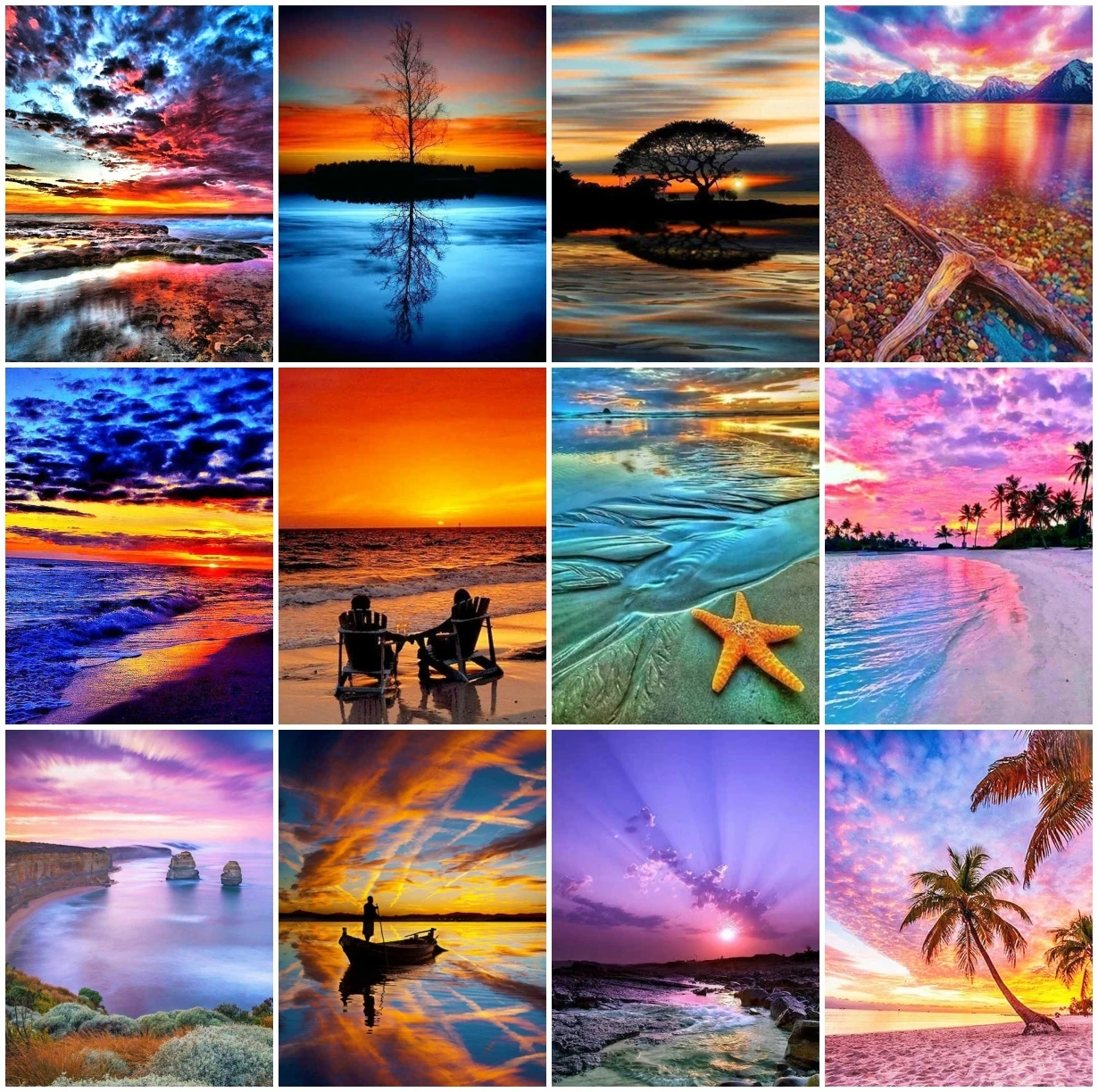 

AZQSD Full Drill Diamond Embroidery Seaside Sunset Handicraft Rhinestone Diamond Painting Landscape Cross Stitch Home Decoration