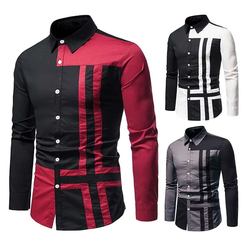 

Men's shirts, new European men's shirts, spliced long-sleeved shirts, men's shirts, fashion shirts,