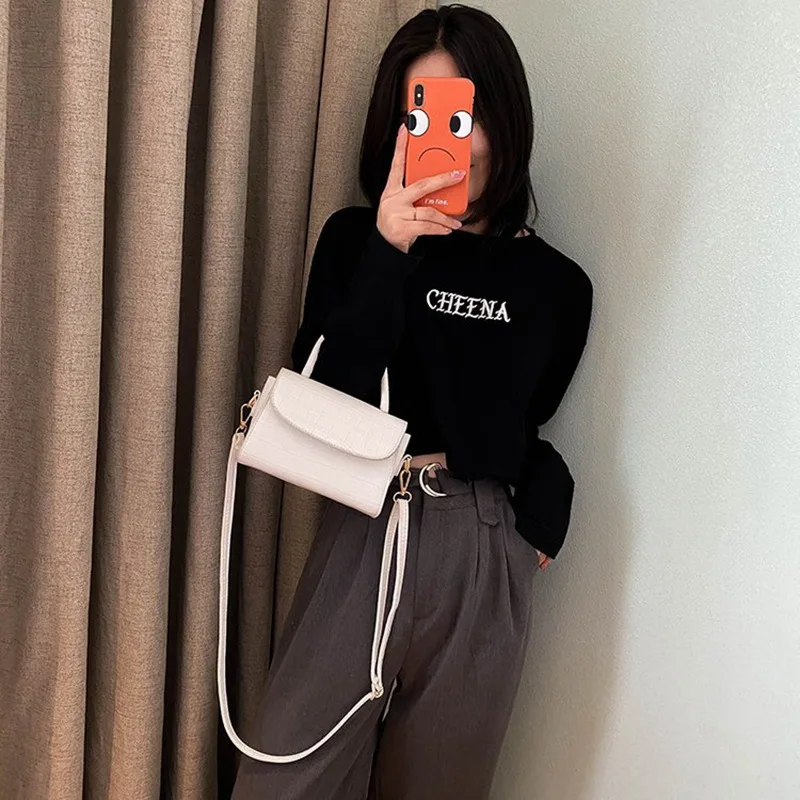 

2020 Mini Small Square Bag PU Leather Crocodile Pattern Shoulder Messenger Bag For Women Girls Fashion Crossbody Top-handle Bag