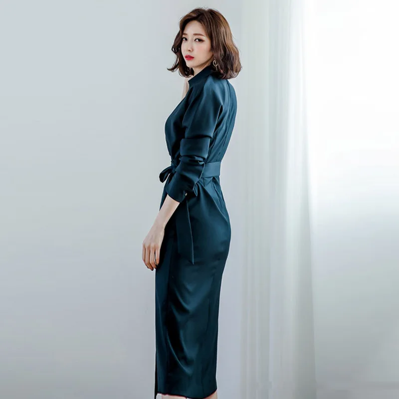 

Office Ladies' Vintage Sexy Dress Spring Autumn Sexy Female Temperament Slit Dress Fashion Clothes Women's Elegant Casual Dress