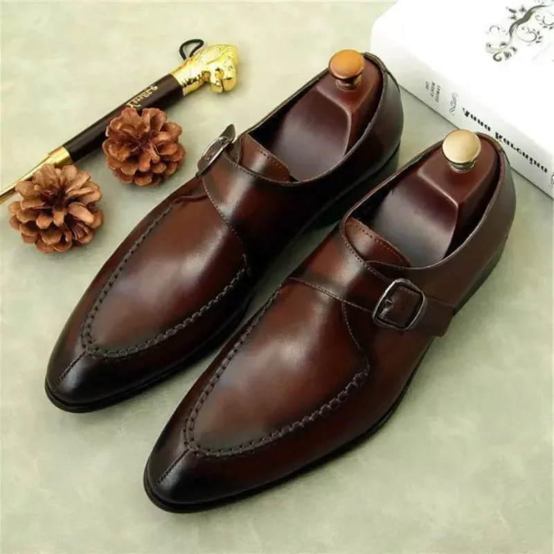 Retro Dress Menck Men's Shoes Handmade PU Brock Buckle Classic Business Casual Trend British Monk Shoes Men's Shoes  XM153