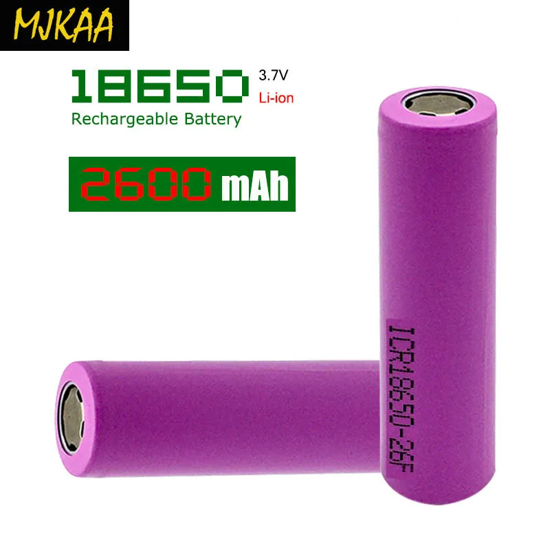 2 шт. MJKAA 18650 3 7 В 2600 мАч литий-ионный аккумулятор Перезаряжаемый +