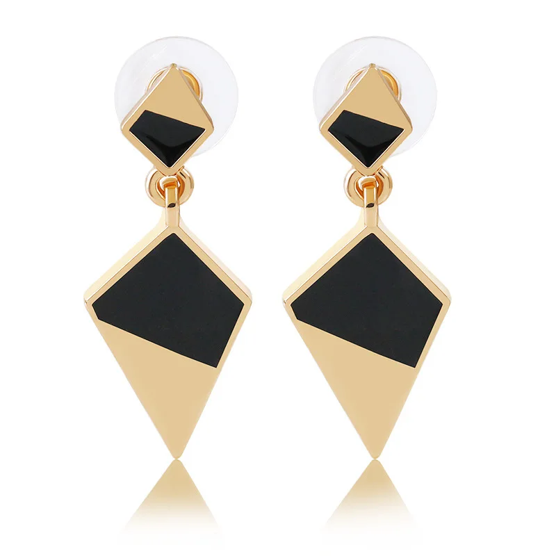 LATS Exaggerated Long Geometric Dangle Earring - Black and White Water Drop Design - Women's Fashion Jewelry image 6