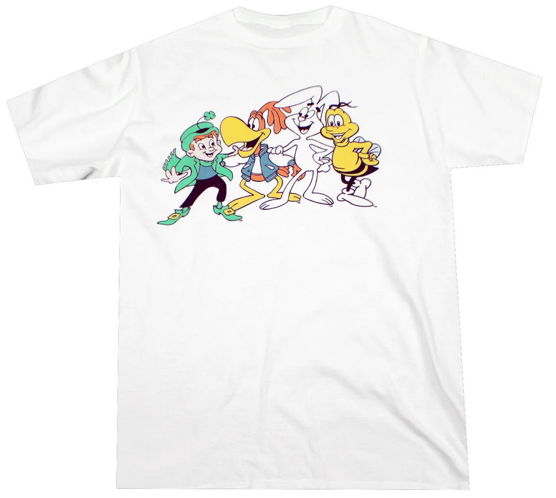 Топы с героями злаков футболка белая мужская Ретро завтраком LUCKY CHARMS TRIX 2xl 3xl 4xl 5xl| |