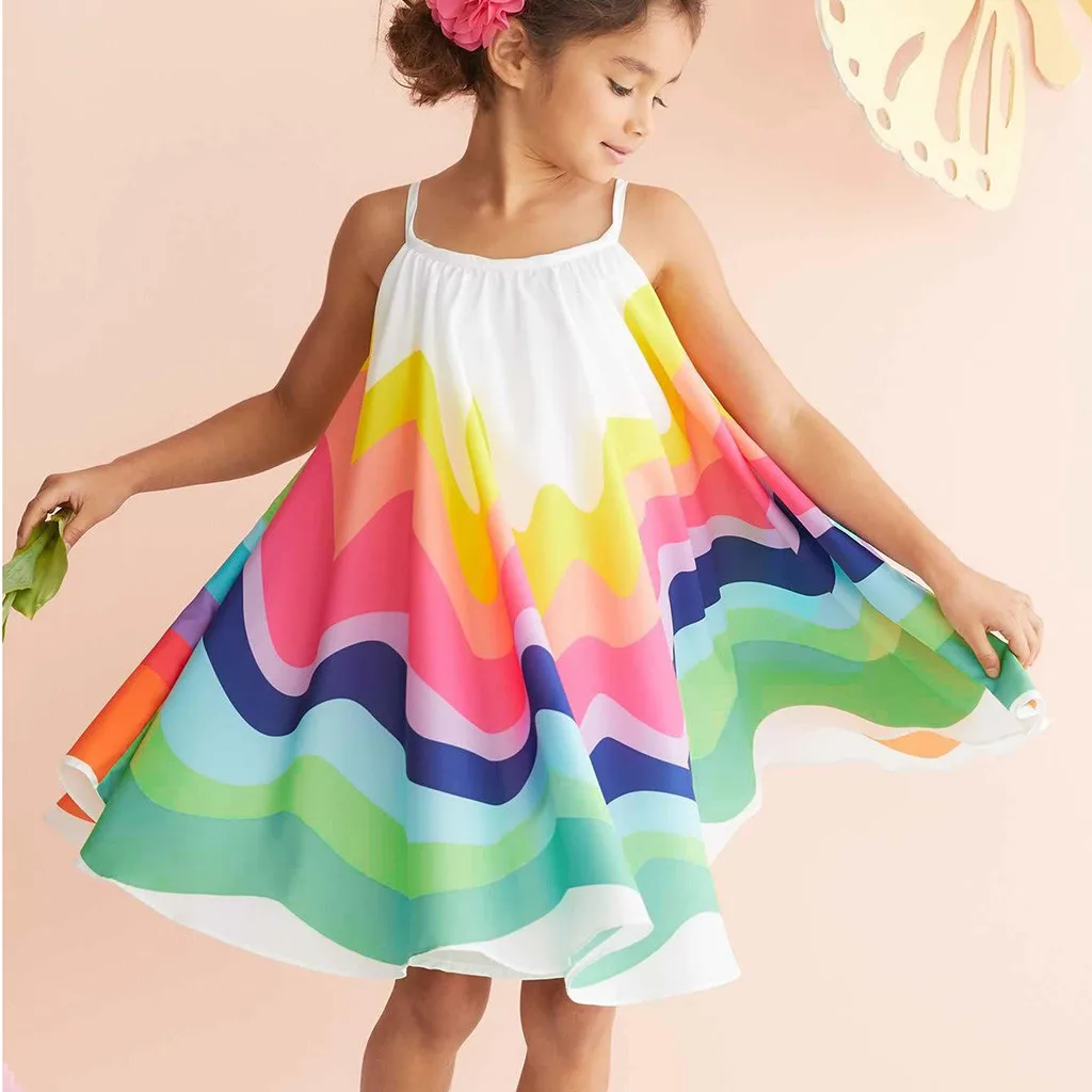 

Girls Clothes Kids Summer Toddler Baby set Girls Sleeveless Rainbow Print Dress Vest Dresses Clothes boy and girl Clothing sets