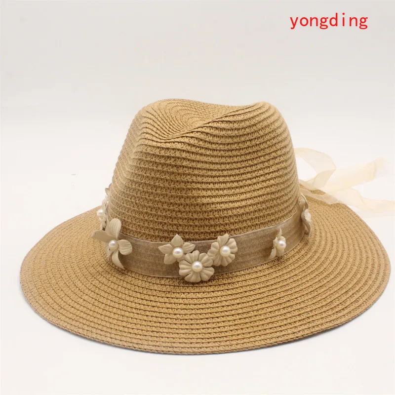 Новинка 2020 черная Панама шляпа для женщин соломенная Кепка цветочный жемчуг от